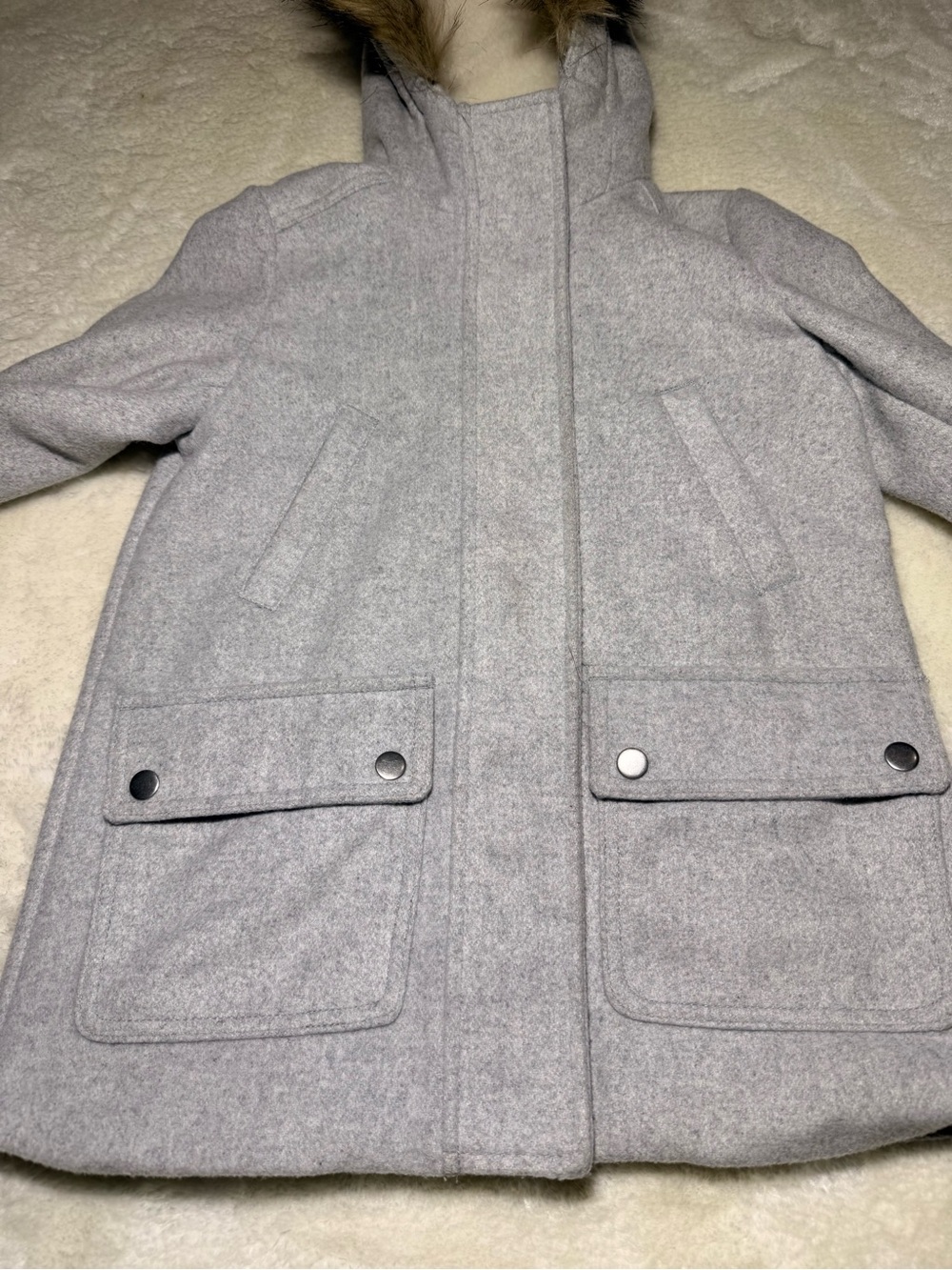 Gap Kids Wool Blend Winter Coat-Faux Hood Gray zipper snap button size S (6-7) - Picture 9 of 10